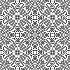 Monochrome ornamental texture with smooth linear shapes, zigzag lines, lace pattern.Abstract geometric black and white pattern for web page, textures, card, poster, fabric, textile.