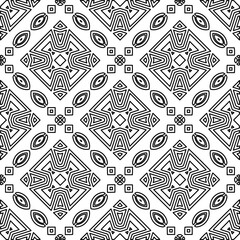 Monochrome ornamental texture with smooth linear shapes, zigzag lines, lace pattern.Abstract geometric black and white pattern for web page, textures, card, poster, fabric, textile.