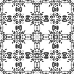 Monochrome ornamental texture with smooth linear shapes, zigzag lines, lace pattern.Abstract geometric black and white pattern for web page, textures, card, poster, fabric, textile.