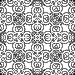 Monochrome ornamental texture with smooth linear shapes, zigzag lines, lace pattern.Abstract geometric black and white pattern for web page, textures, card, poster, fabric, textile.