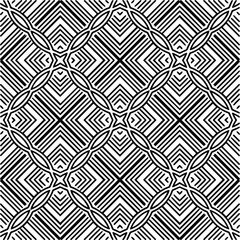 Obraz premium Monochrome ornamental texture with smooth linear shapes, zigzag lines, lace pattern.Abstract geometric black and white pattern for web page, textures, card, poster, fabric, textile.