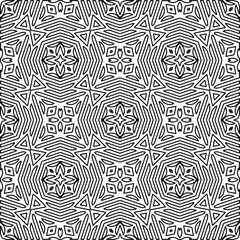  Monochrome ornamental texture with smooth linear shapes, zigzag lines, lace pattern.Abstract geometric black and white pattern for web page, textures, card, poster, fabric, textile.