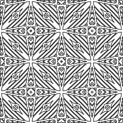  Monochrome ornamental texture with smooth linear shapes, zigzag lines, lace pattern.Abstract geometric black and white pattern for web page, textures, card, poster, fabric, textile.