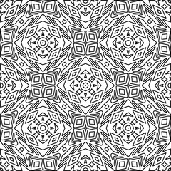  Monochrome ornamental texture with smooth linear shapes, zigzag lines, lace pattern.Abstract geometric black and white pattern for web page, textures, card, poster, fabric, textile.