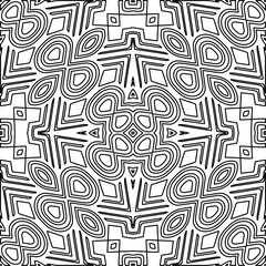  Monochrome ornamental texture with smooth linear shapes, zigzag lines, lace pattern.Abstract geometric black and white pattern for web page, textures, card, poster, fabric, textile.