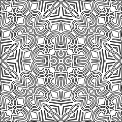  Monochrome ornamental texture with smooth linear shapes, zigzag lines, lace pattern.Abstract geometric black and white pattern for web page, textures, card, poster, fabric, textile.