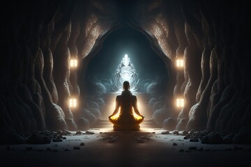 human meditating with glowing inner energy