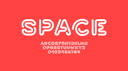 Digital style alphabet, font from rounded thick line, linear style letters and numbers, part three, vector illustration 10EPS