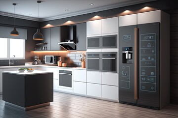 Stylish and functional modern kitchen with sleek design perfect for cooking and entertaining, Generative AI