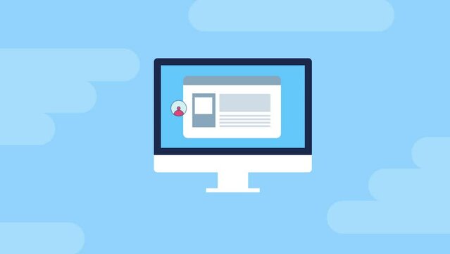 Searching information on internet, website visitors increase on pc screen, SEO optimization concept animation.