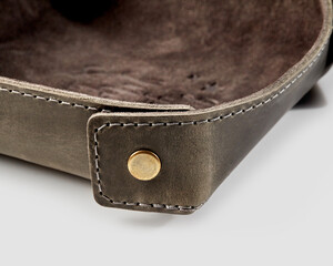 Handmade brown leather organizer with snap fastener