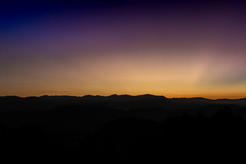 Morning sky, Amazing Colorful sky and Dramatic Sunrise, Idyllic Nature Peaceful Background, Beauty Dark Blue Hour on Dusk, Purple Nightfall Silhouette mountain on twilight