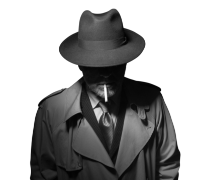 Noir film character smoking a cigarette