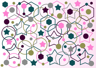 Stars, rhombus, circles pattern. Background. Abstract art.