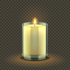 A burning candle in glass jar vector illustration.