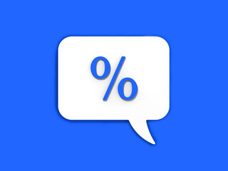 Blue percent sign on white message board. Interest withdrawal signal. Discount notifications. Message on a Blue background. Horizontal image. 3D image. 3D rendering.