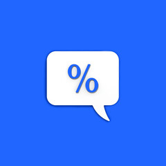 Blue percent sign on white message board. Interest withdrawal signal. Discount notifications. Message on a Blue background. Square image. 3D image. 3D rendering.
