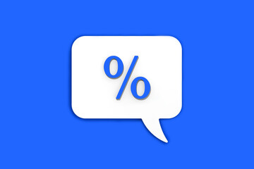 Blue percent sign on white message board. Interest withdrawal signal. Discount notifications. Message on a Blue background. Horizontal image. 3D image. 3D rendering.