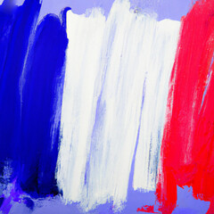 The flag of France is the national emblem of France in accordance with the French constitution. Three vertical equal stripes - blue, white and red. The French flag is painted unevenly in oil paint.