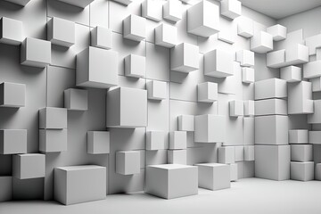 A White wall made of tiles. An ultra-polished, futuristic backdrop constructed from simple rectangular pieces. Generative AI
