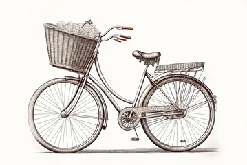Fototapeta na wymiar a classic bike with a basket illustration in sketch style. Generative AI