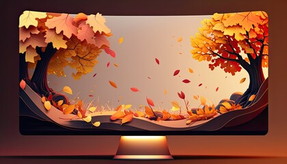 Abstract Desktop wallpaper. Minimalistic vibrant Spring flowers & leaves, modern design, 3d, Generative AI.