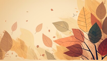 Abstract art background wallpaper vector. Minimalistic vibrant Autumn flowers & leaves. Generative AI.