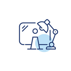 Desktop monitor and desk lamp. Pixel perfect, editable stroke line icon