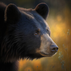 Close up of Black Bear  - Safari Snapshot Nature's Portrait Animal Natural Lighting. Generative AI