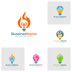 Set of Fire Bulb logo vector template. Creative Bulb logo design concepts