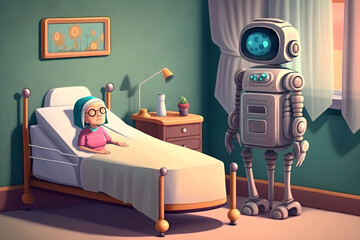 Geriatric care or old age health care with robot future technology. Generative AI