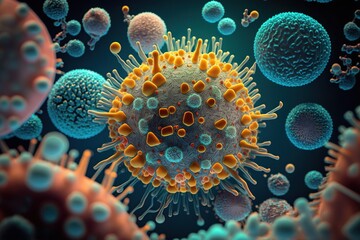 Microscopic view of virus cells. Generative AI
