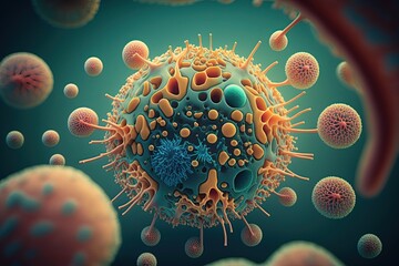 Microscopic view of virus cells. Generative AI