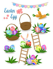 Items for Easter days with easter eggs and the rabbit of vector.
