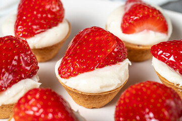 Strawberry tartlet. Delicious tartlet dessert on plate. close up