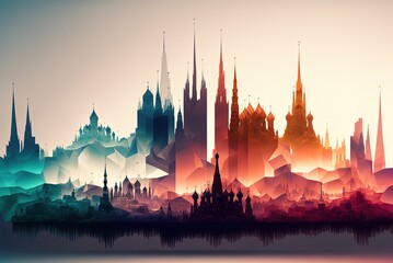 a layer-by-layer, gradient skyline of Moscow's most recognizable sites Generative AI