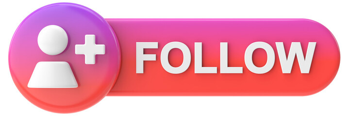 3D follow button. 3D illustration.