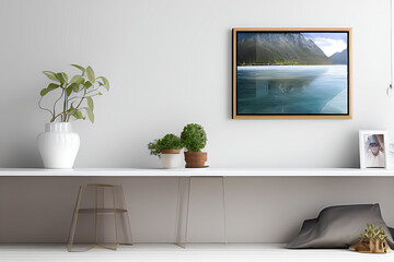 Obraz na płótnie Canvas Podium Display Home office concept, picture frame mockup