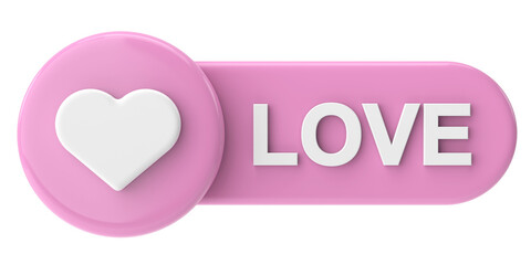 Love button. heart icon. 3D illustration.