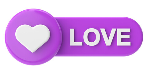 Love button. heart icon. 3D illustration.
