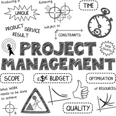 PROJECT MANAGEMENT business concept graphic notes on transparent background