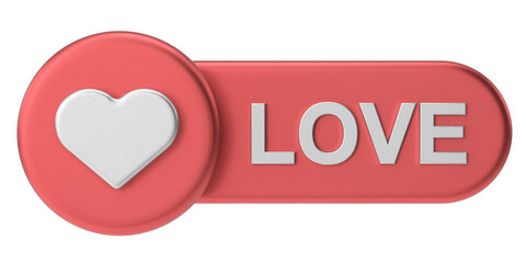 Love button. heart icon. 3D illustration.