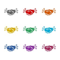 Digital handshake icon isolated on white background. Set icons colorful