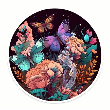 a cute wezel buterflies surrounded by flowerslogosticker, generative artificial intelligence