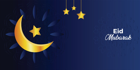 Eid Mubarak Background with mandala design and moon-stars