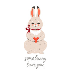 Cute rabbit holding a heart isolate on a white background. Vector graphics.