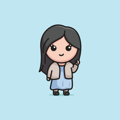 Cute beautiful long hair women cartoon character illustration vector isolated