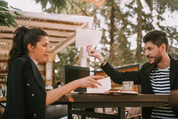 Business man talking about the notes