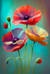 Colorful poppy flower bunch