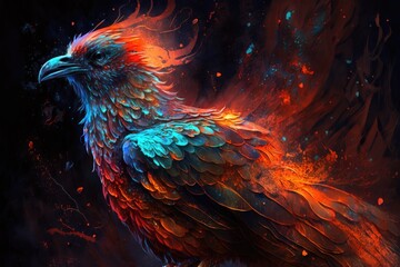 Fototapeta premium awe-inspiring and mysterious nature of phoenixes, magical birds that are reborn from their own ashes. AI generation.